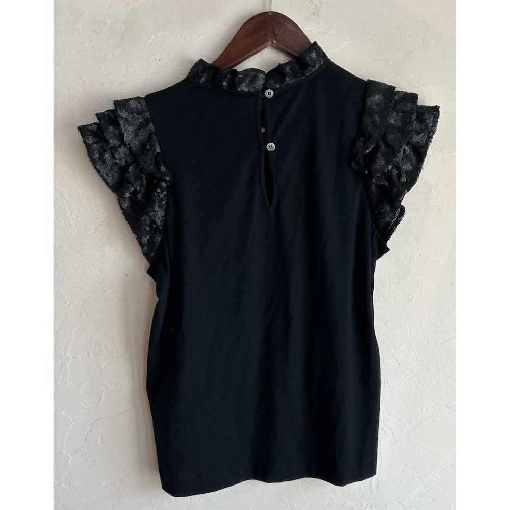 Sea New York Rachelle Black Sequin Flutter Tee Top M NWT Luxury Designer Ruffle - Picture 3 of 10